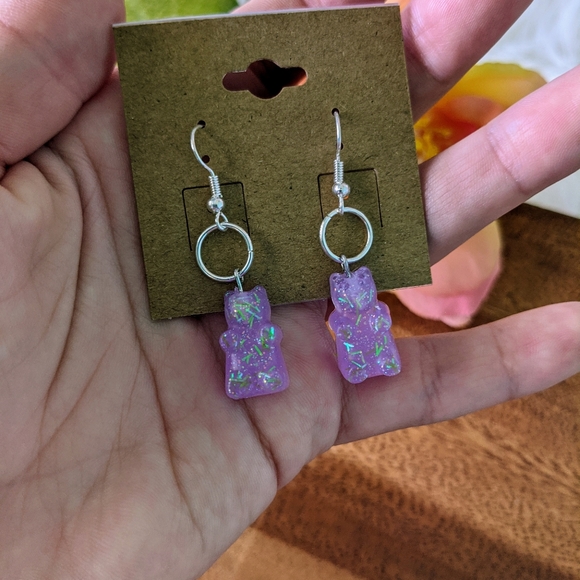 🌈BOGO🌈 Resin Gummy Bear Earrings - Purple - Picture 2 of 4